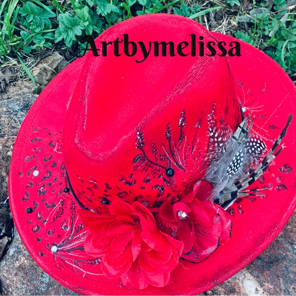 Hand Burned Custom Red Rose Cowgirl Hat